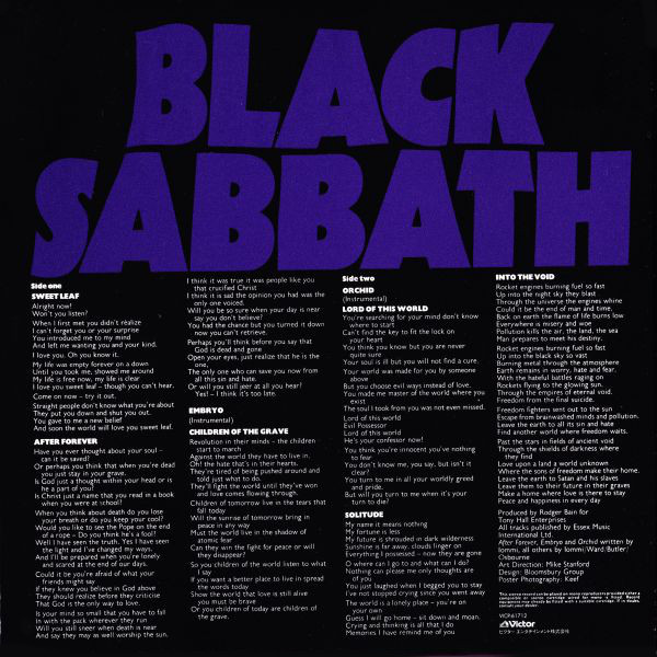 Back cover wo/Obi, Black Sabbath - Master of Reality